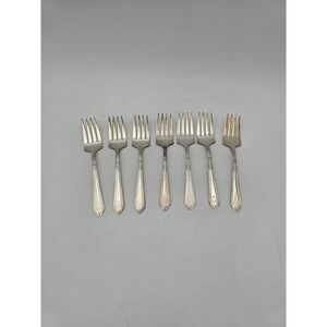 Winthrop Drexel Silver Plate Salad Fork Set of 7 Vintage Art Deco Pattern 6 Inch